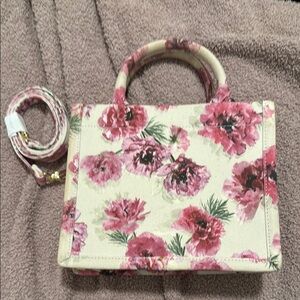 Floral Print Handbag - Pink and White